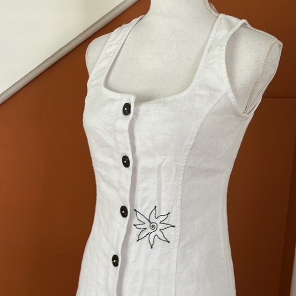 Madewell Linen Button Midi Embroidered Dress in Size 2 White Boho Square Neck - Picture 7 of 12